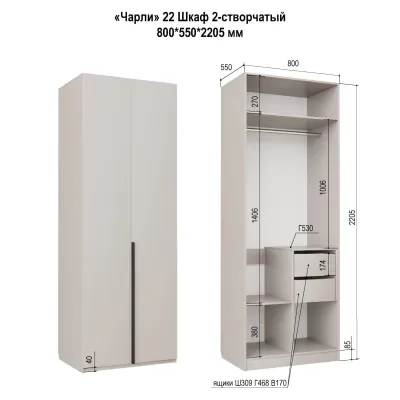 Чарли 22 (Шкаф 2-створчатый) — Кашемир